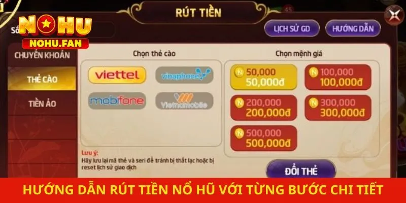 Hướng dẫn rút tiền nổ hũ với từng bước chi tiết